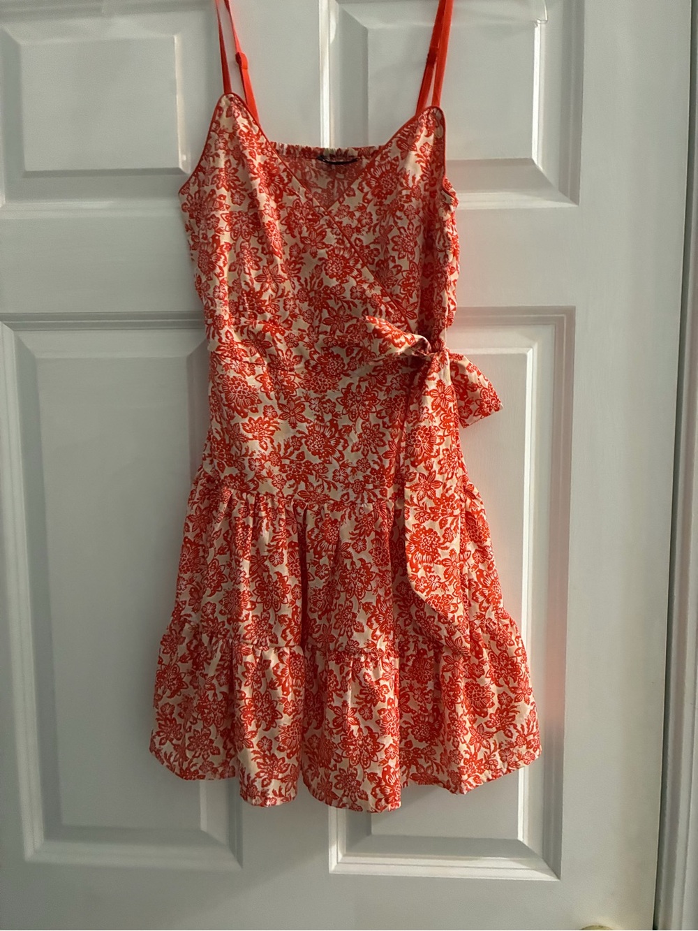 KATE SPADE Orange Floral Tie-Waist Mini Dress on Cream